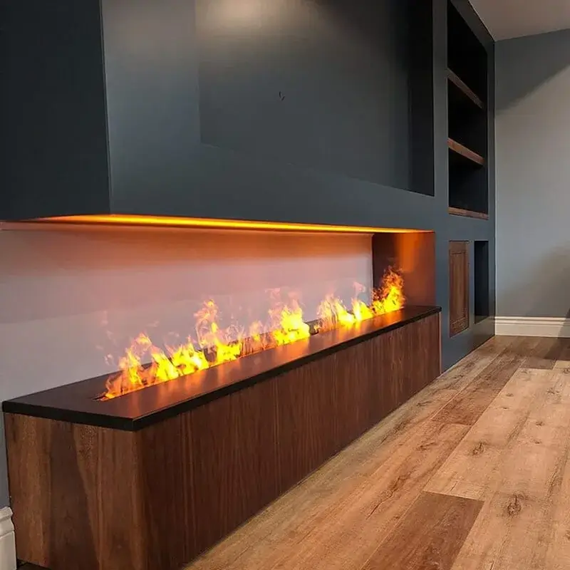 Chimenea eléctrica de vapor 3D integrada en mueble de salón moderno